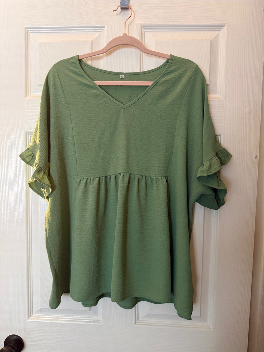 Women's Sage Green Ruffle Sleeve V-Neck Peplum Top